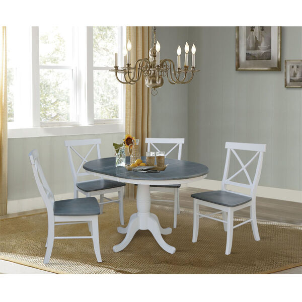 White and Heather Gray 36-Inch Round Extension Dining Table With Four X-Back Chairs, Five-Piece, image 2