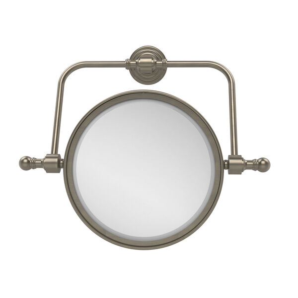 Retro Wave Collection Wall Mounted Swivel Make-Up Mirror 8 Inch Diameter with 2X Magnification, Antique Pewter, image 1