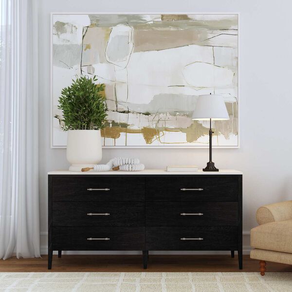 Mayfair Black Six -Drawer Wood and Marble Dresser, image 2