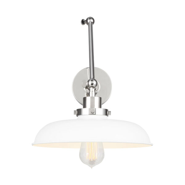 Wellfleet Matte White and Polished Nickel One-Light Double Arm Wide Task Sconce, image 1
