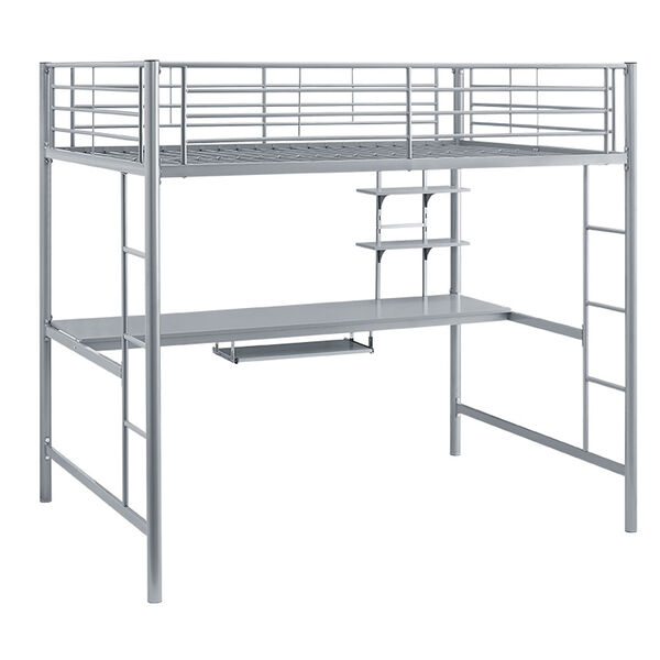 Premium Metal Full Size Loft Bed with Wood Workstation - Silver, image 2