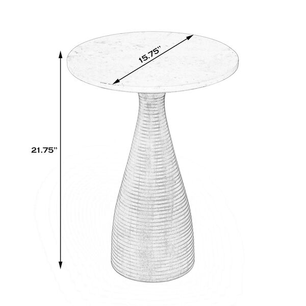 Julia Brown and White Pedestal End Table with Marble Top, image 3