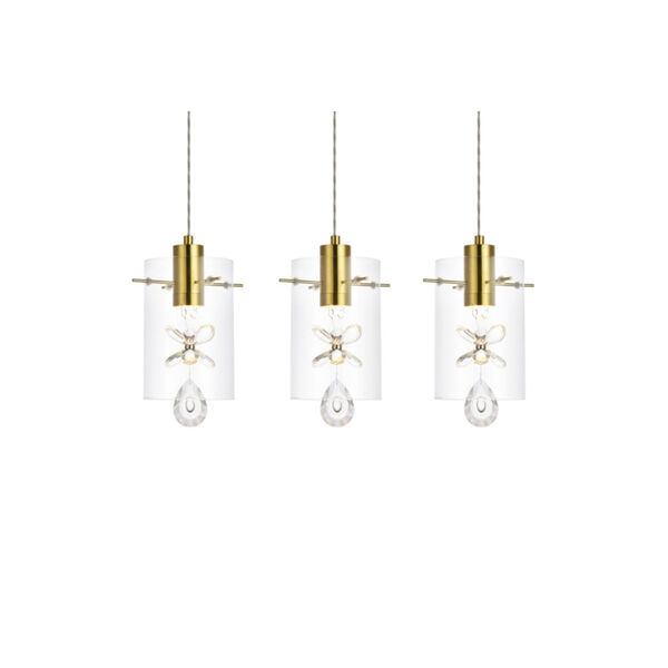 Hana Gold 24-Inch Three-Light LED Pendant with Royal Cut Clear Crystal, image 3
