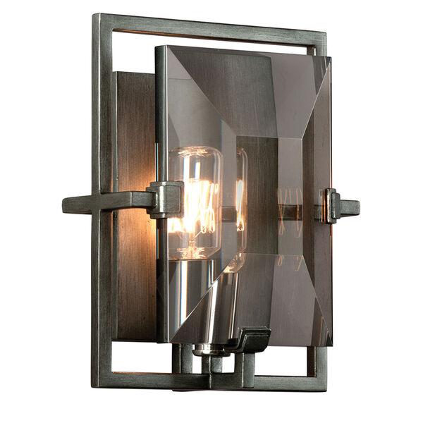Prism Graphite One-Light Rectangular Wall Sconce with Plated Smoked Crystal Glass, image 1