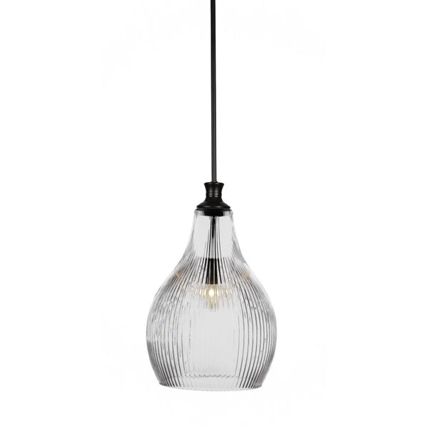 Carina Matte Black One-Light 19-Inch Stem Hung Pendant with Clear Ribbed Glass, image 1