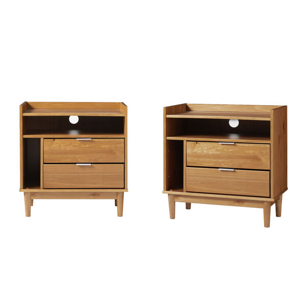 Lee Caramel Solid Wood Two-Drawer Night Stand with Gallery, Set of Two, image 4
