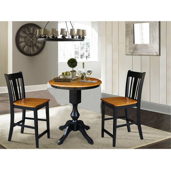 Black and Cherry Round Top Pedestal Counter Height Table with Stools, 3-Piece, image 2