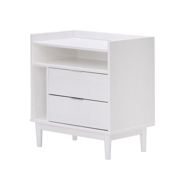White Solid Wood Two-Drawer Nightstand, image 4