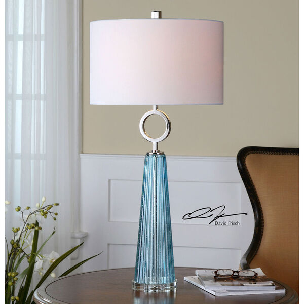 Navier Seeded Blue with Polished Nickel One Light Table Lamp with Blue Glass, image 2