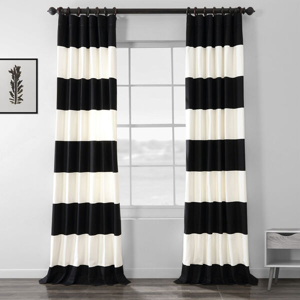 Black and Off White Horizontal Stripe Single Curtain Panel 50 x 84, image 1