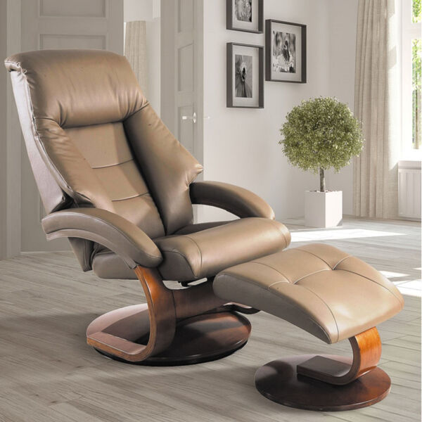 Selby Walnut Sand Top Grain Leather Manual Recliner with Ottoman, image 1