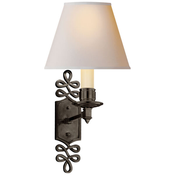 Ginger Single Arm Sconce in Gun Metal with Natural Paper Shade by Alexa Hampton, image 1