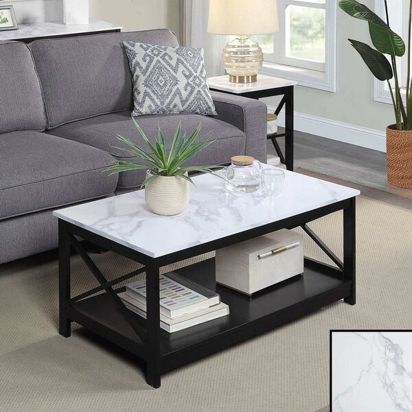 Oxford White Faux Marble and Black Coffee Table with Shelf, image 2