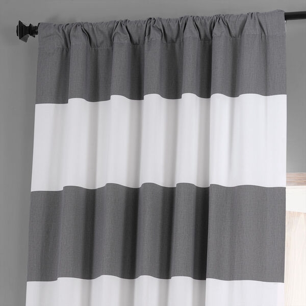 Slate Gray and Off White Printed Cotton Blackout Single Panel Curtain, image 3