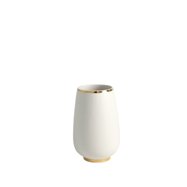 Gold Rim and White 6-Inch Bulb Vase, image 3