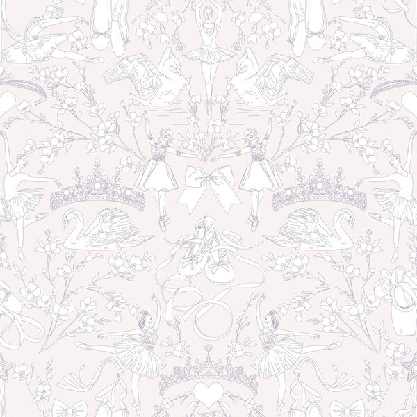 A Perfect World Pearl and Pink Ballet Toile Wallpaper - SAMPLE SWATCH ONLY, image 1