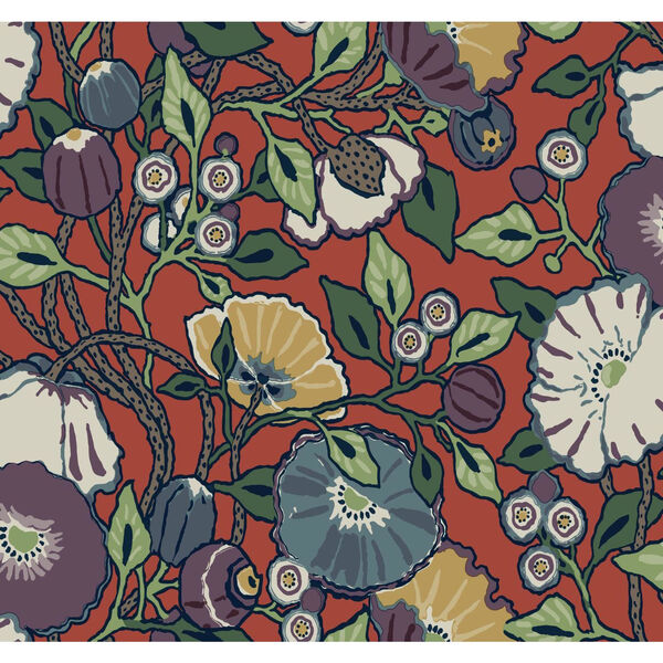 Conservatory Red Vincent Poppies Wallpaper – SAMPLE SWATCH ONLY, image 1