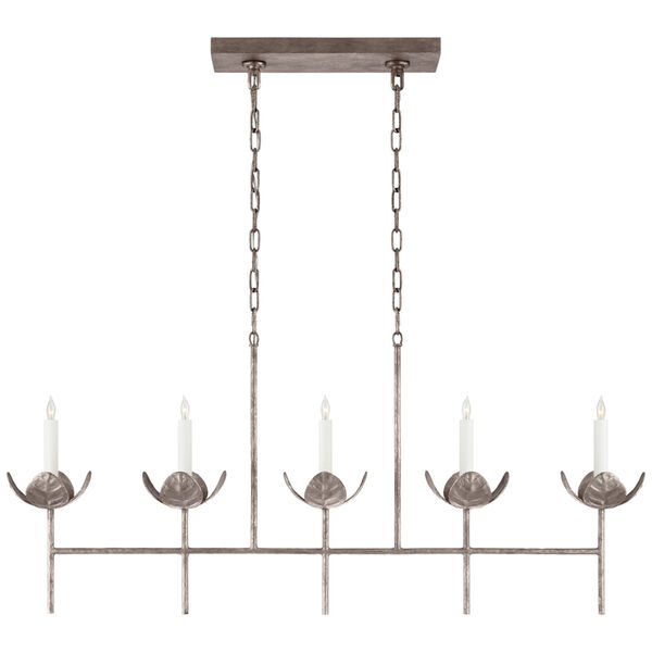 Illana Large Linear Chandelier in Burnished Silver Leaf by Julie Neill, image 1
