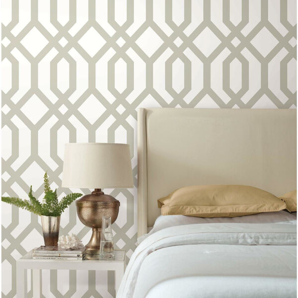 Gazebo Lattice Taupe White Peel and Stick Wallpaper - SAMPLE SWATCH ONLY, image 1
