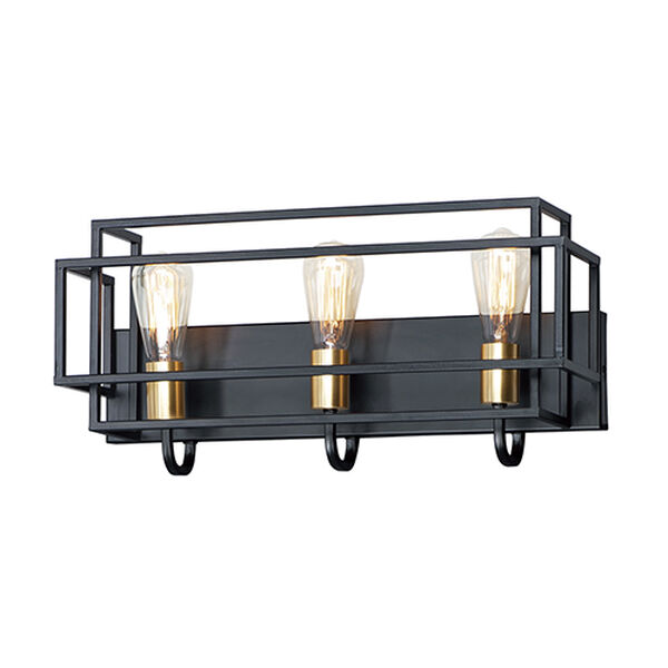Liner Black and Satin Brass Three-Light Wall Sconce, image 1