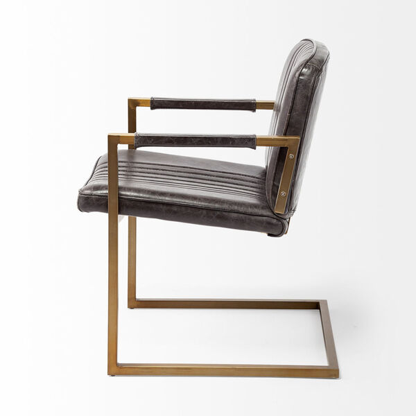 Horner Black and Brass Leather Seat Arm Chair, image 4