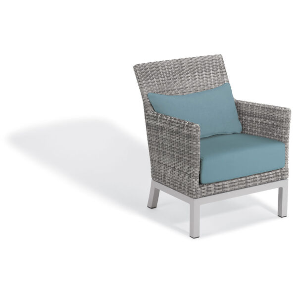Argento Club Chair with Lumbar Pillow - Argento Resin Wicker - Powder Coated Aluminum Legs - Ice Blue Polyester Cushion and Pillow, image 1