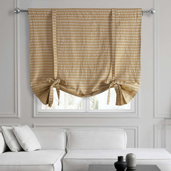 Beige And Gold Hand Weaved Cotton Tie Up Window Shade Single Panel, image 1
