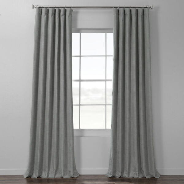 Pebble Grey Italian Textured Faux Linen Hotel Blackout Curtain Single Panel, image 1