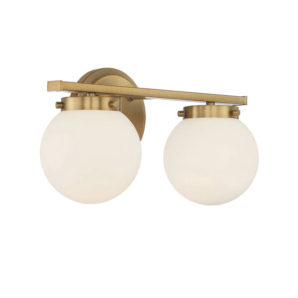 Cora Natural Brass Two-Light Bath Vanity with Opal Glass, image 4