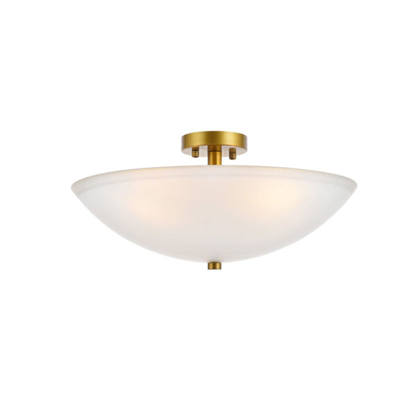 Jeanne Brass and Frosted White Three-Light Semi-Flush Mount, image 1