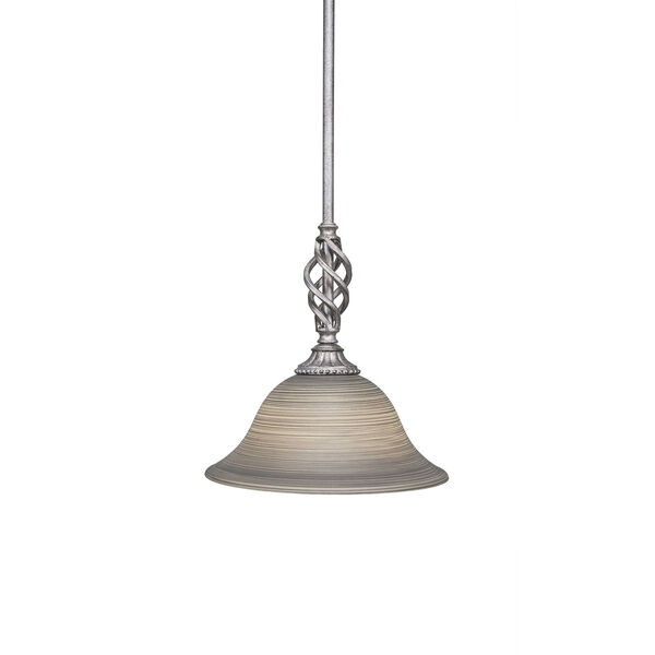 Elegante Aged Silver 10-Inch One-Light Pendant with Gray Linen Glass, image 1