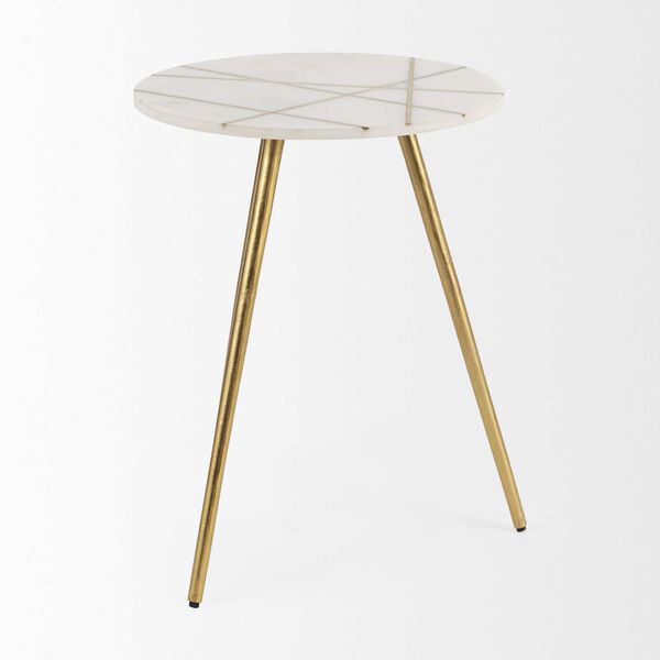 Vivienne White Marble with Antique Gold Metal Round Large Accent Table, image 3