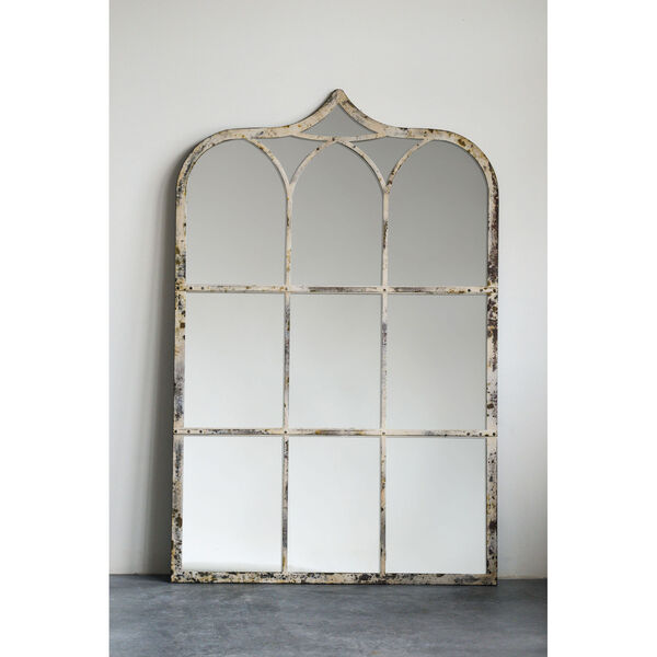 Chateau Distressed White Metal Wall Mirror with Arch Designs, image 1
