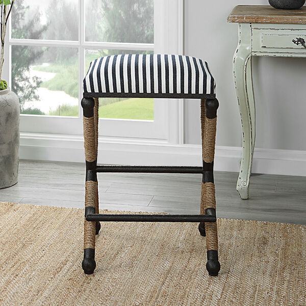 Braddock Navy, Cream and Natural Backless Counter Stool, image 2