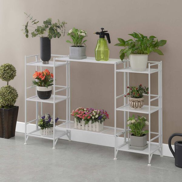 Xtra Storage White Three-Tier Folding Metal Shelves with Set of Two Extension Shelves, image 2