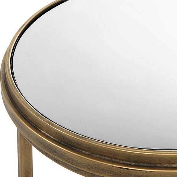 Vivian Antique Brushed Gold Mirrored Nesting Accent Tables, Set of 2, image 4