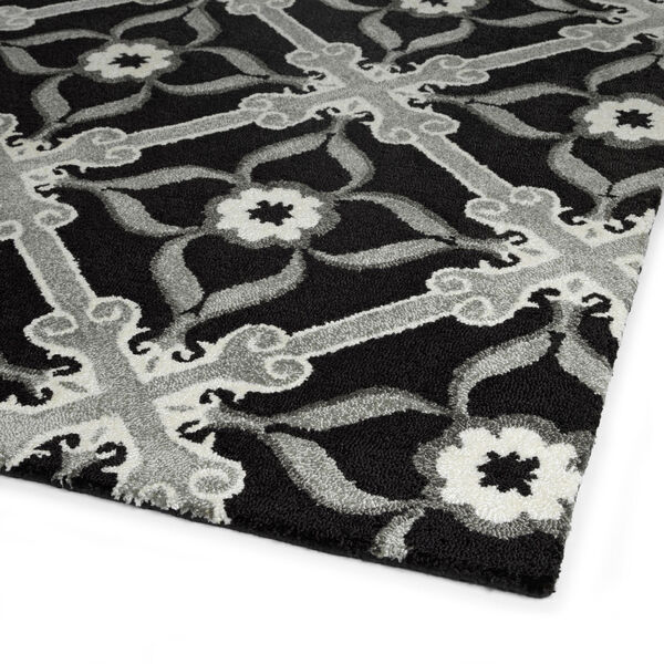 Peranakan Tile Black and Silver Indoor/Outdoor Rug, image 2