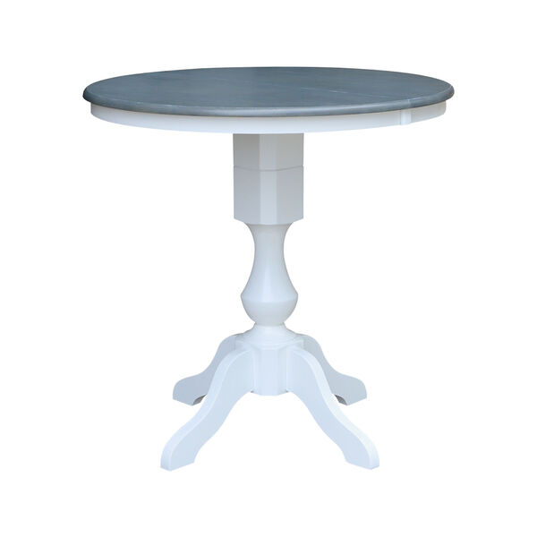 White and Heather Gray 36-Inch Round Top Pedestal Counter Height Dining Table, image 1