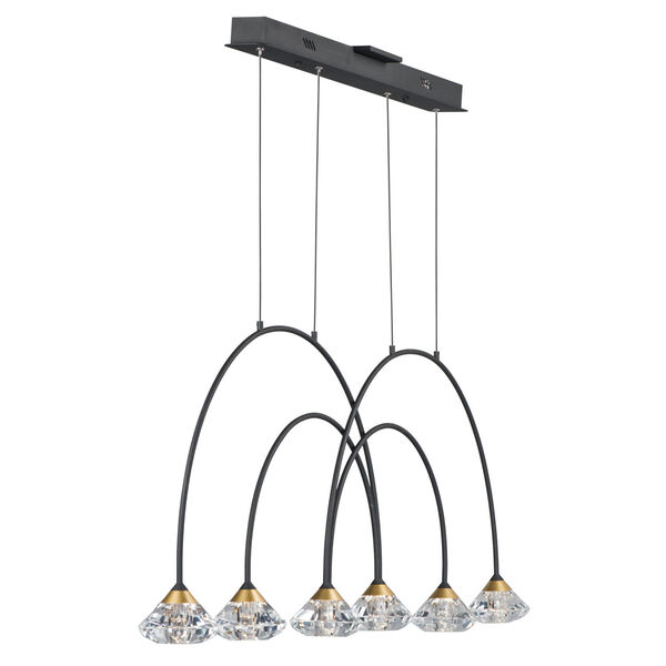 Black and Metallic Gold Six-Light LED Linear Mini Pendant With Clear Acrylic Glass, image 1