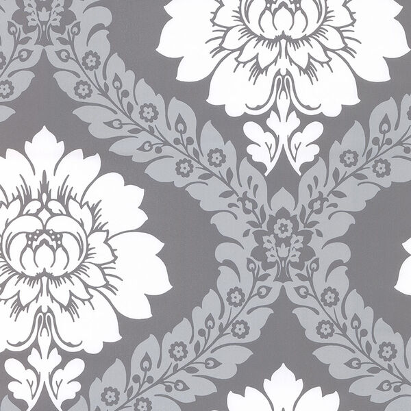 Daisy Damask Metallic Silver and Grey Wallpaper - SAMPLE SWATCH ONLY, image 1