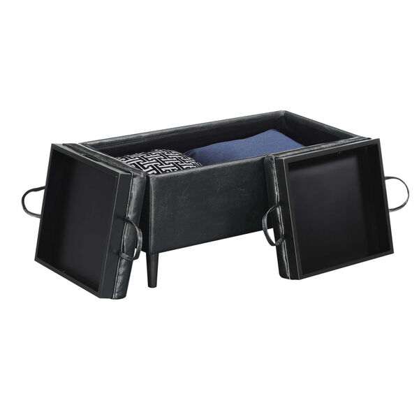 Designs 4 Comfort Black Faux Leather 16-Inch Storage Ottoman with Trays, image 3