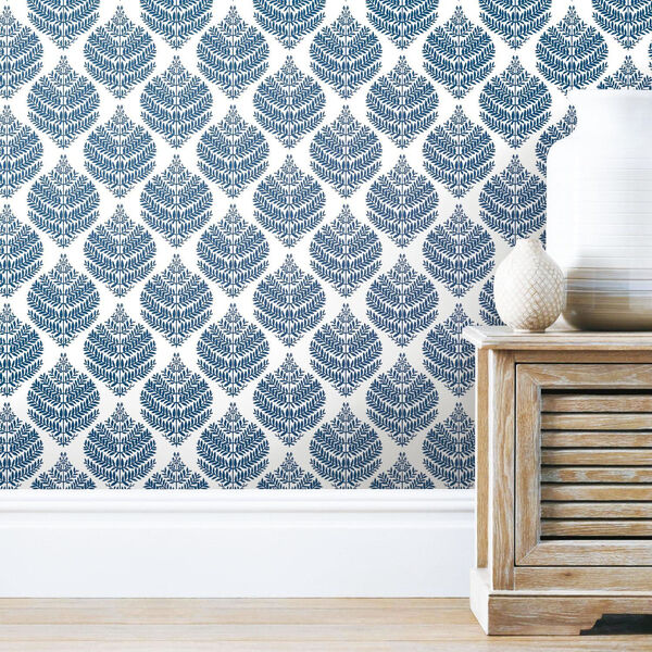 Hygge Fern Damask Blue And White Peel And Stick Wallpaper, image 4