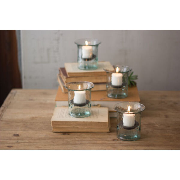 Recycled Glass Mini Votive Cylinder with Rustic Insert, Set of 4, image 2