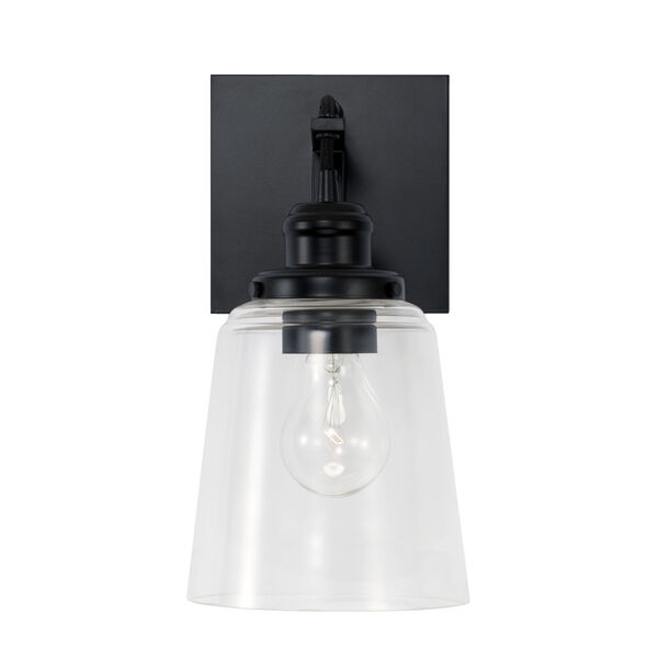 Fallon Matte Black One-Light Wall Sconce with Clear Glass Shade, image 2