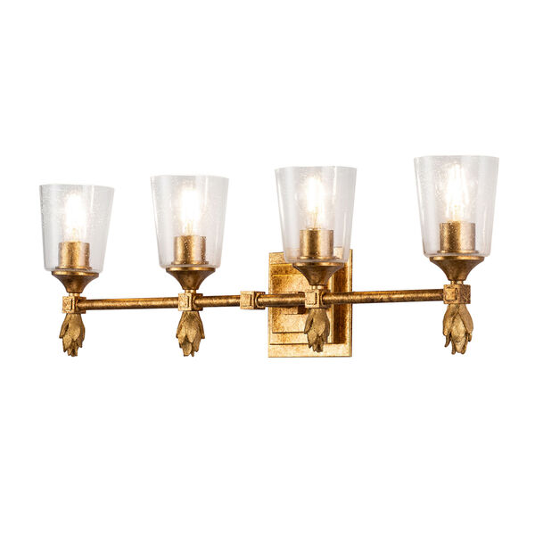 Vetiver Gold Four-Light Bath Vanity with Decorative Flower, image 1