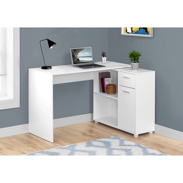 White 46-Inch Computer Desk with a Storage Cabinet, image 1
