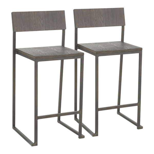 Fuji Black and Espresso Industrial Counter Stool, Set of 2, image 2