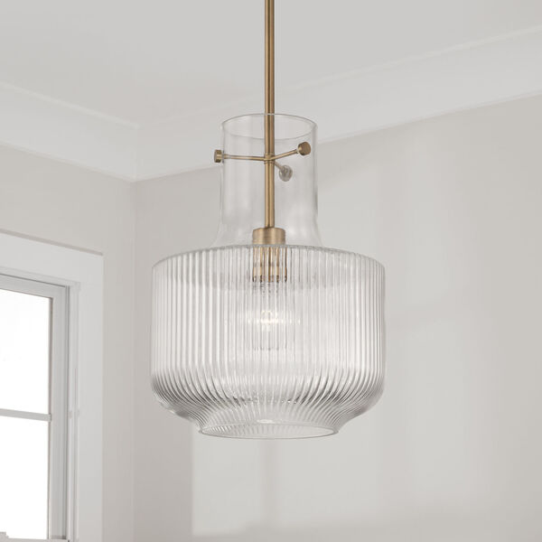 Nyla Aged Brass One-Light Pendant with Clear Fluted Glass, image 4