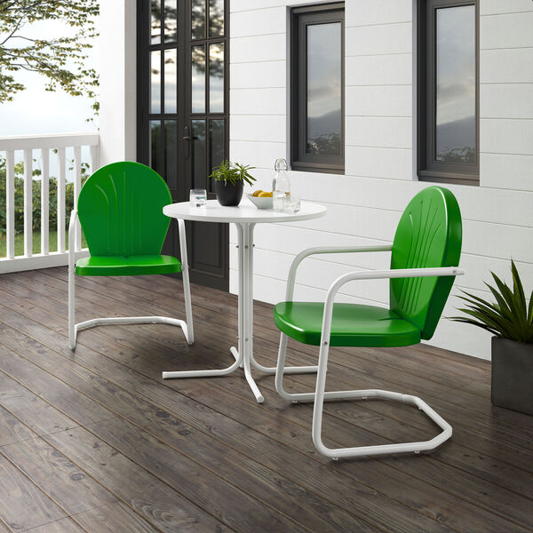 Griffith Kelly Green Gloss and White Satin Outdoor Bistro Set, Three-Piece, image 1