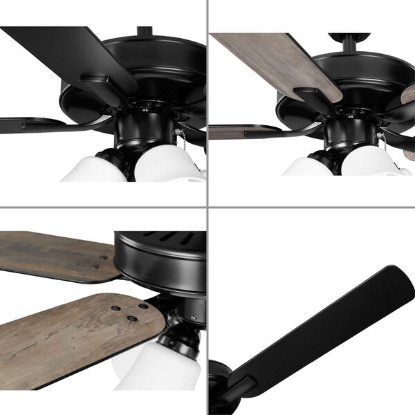 AirPro Builder Matte Black Four-Light LED 52-Inch  Ceiling Fan with Frosted Glass Light Kit, image 5
